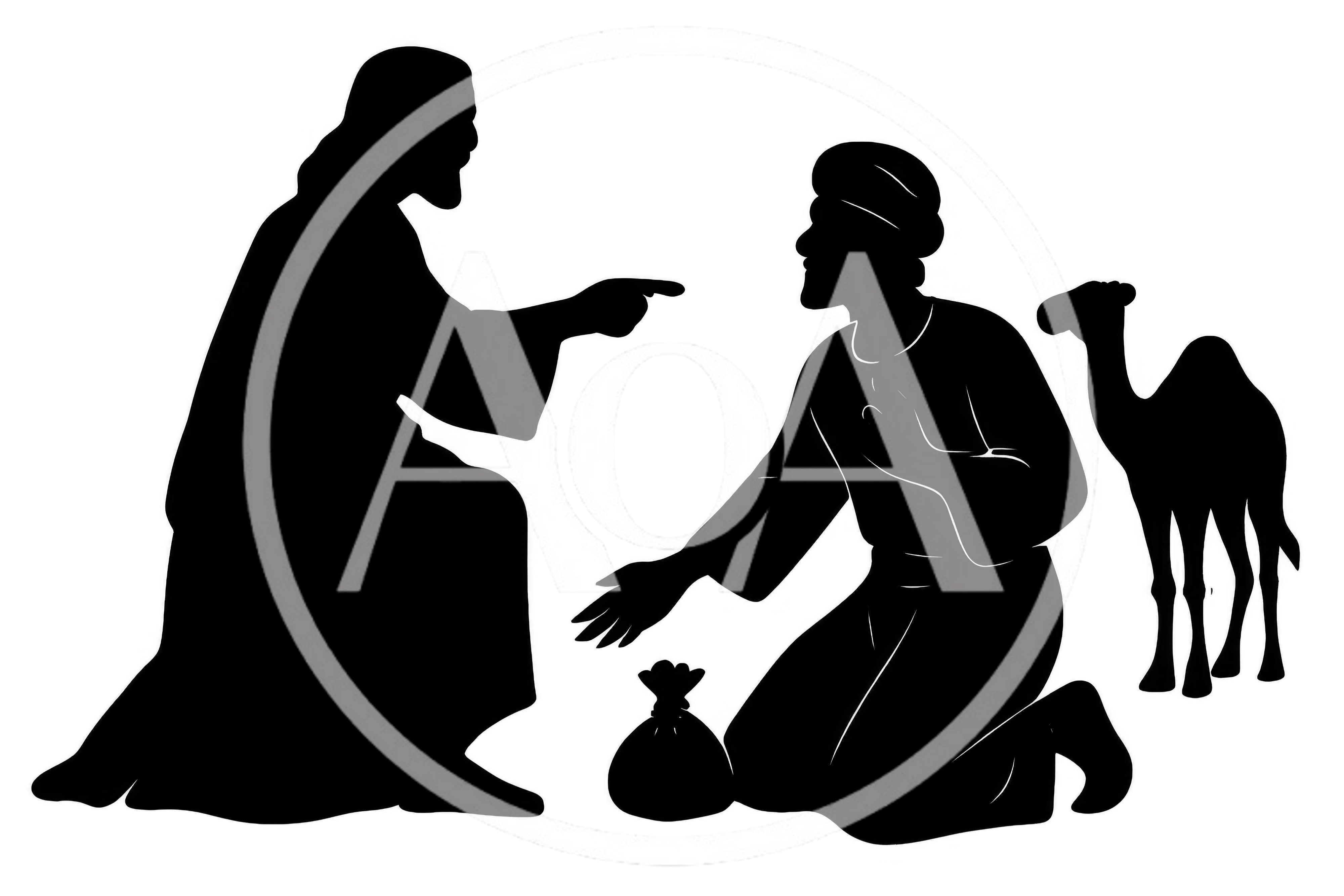 Silhouette Illustration of Jesus and a Wealthy Man