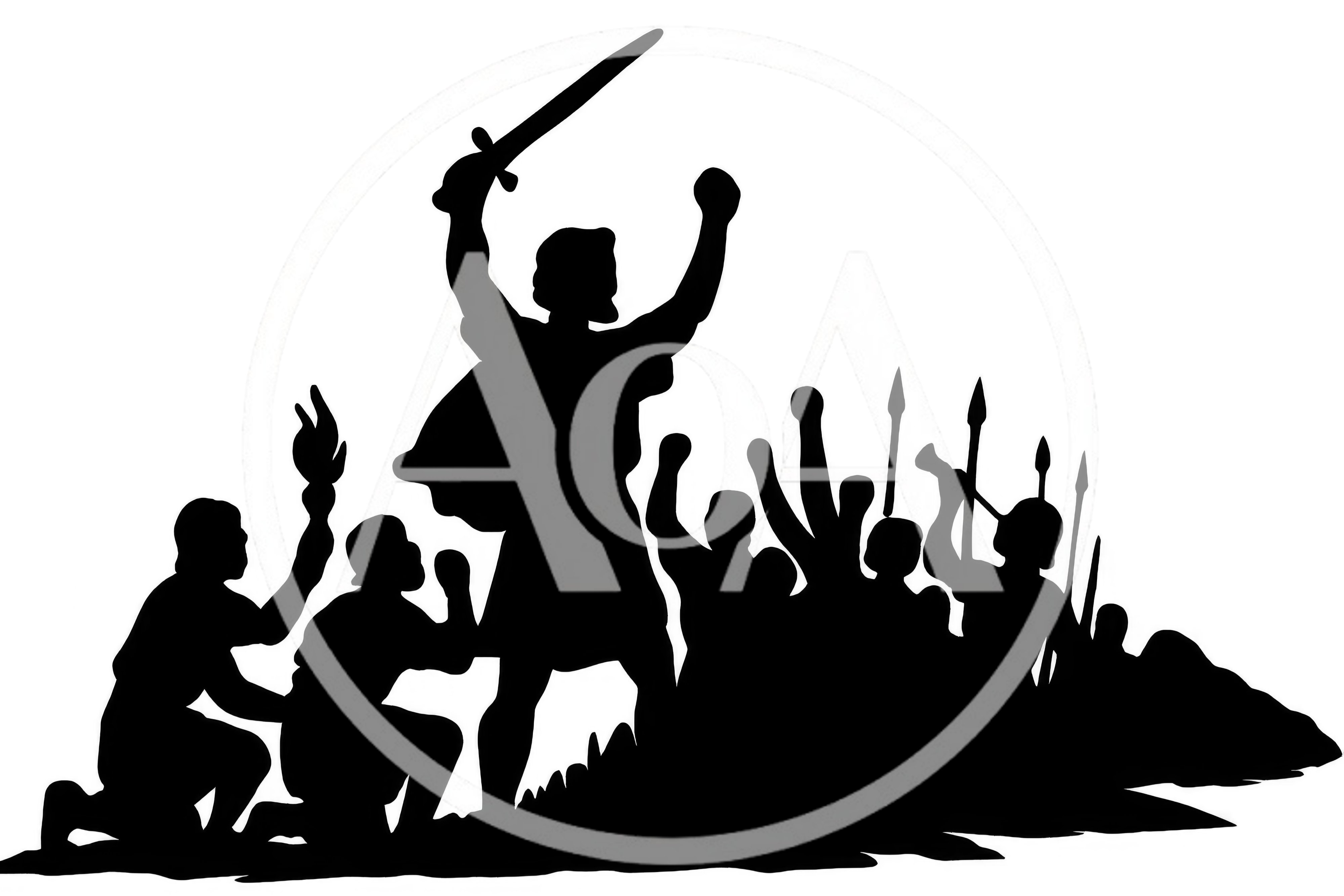 Silhouette Of A Warrior Leading An Army Into Battle