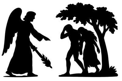 Silhouette Illustration Of Adam And Eve Expelled From Eden