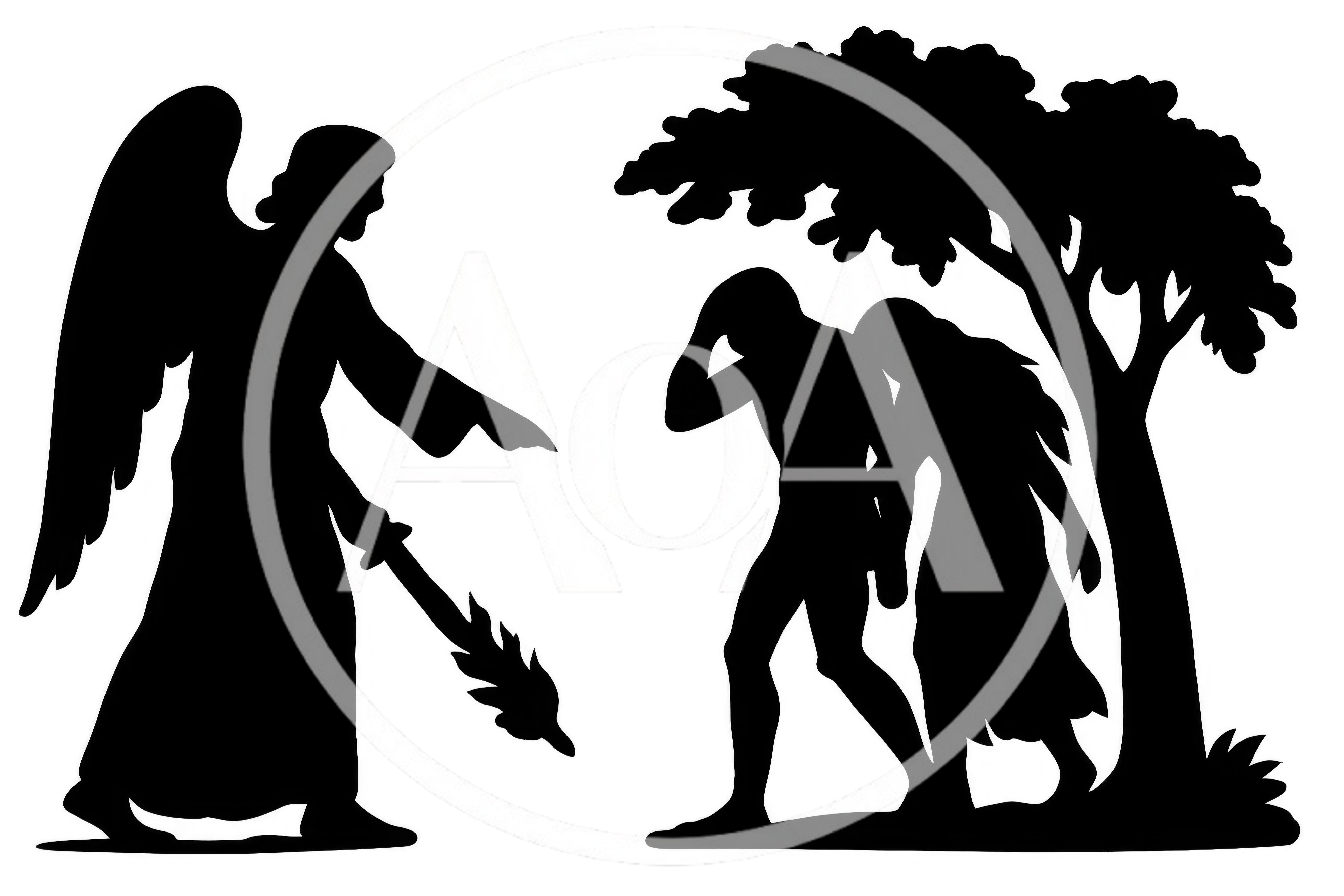 Silhouette Illustration Of Adam And Eve Expelled From Eden
