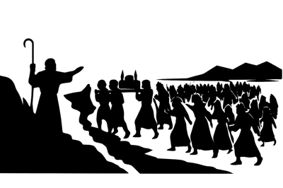 Biblical Silhouette Illustration Of Moses Leading The Israelites