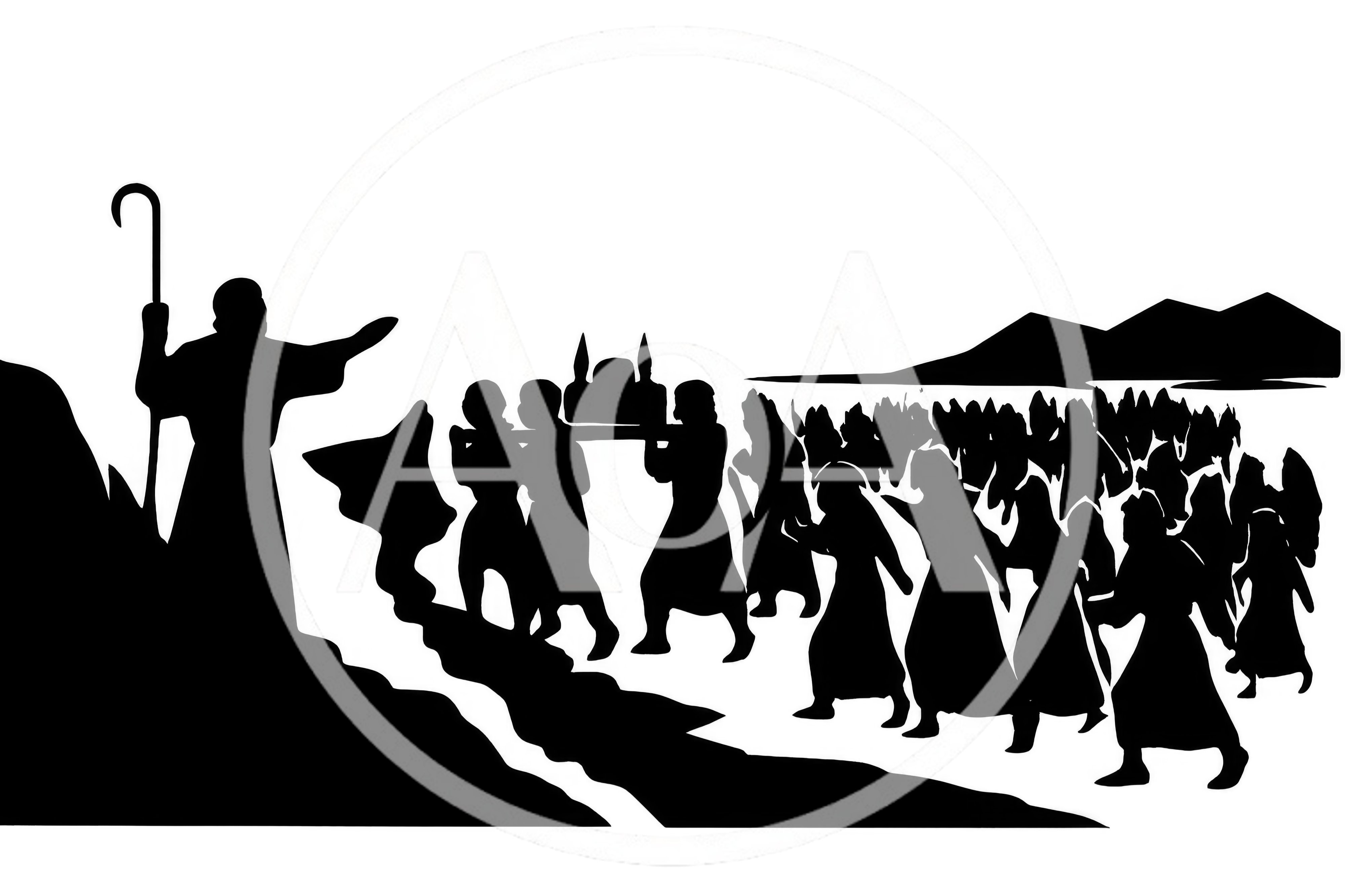 Biblical Silhouette Illustration Of Moses Leading The Israelites