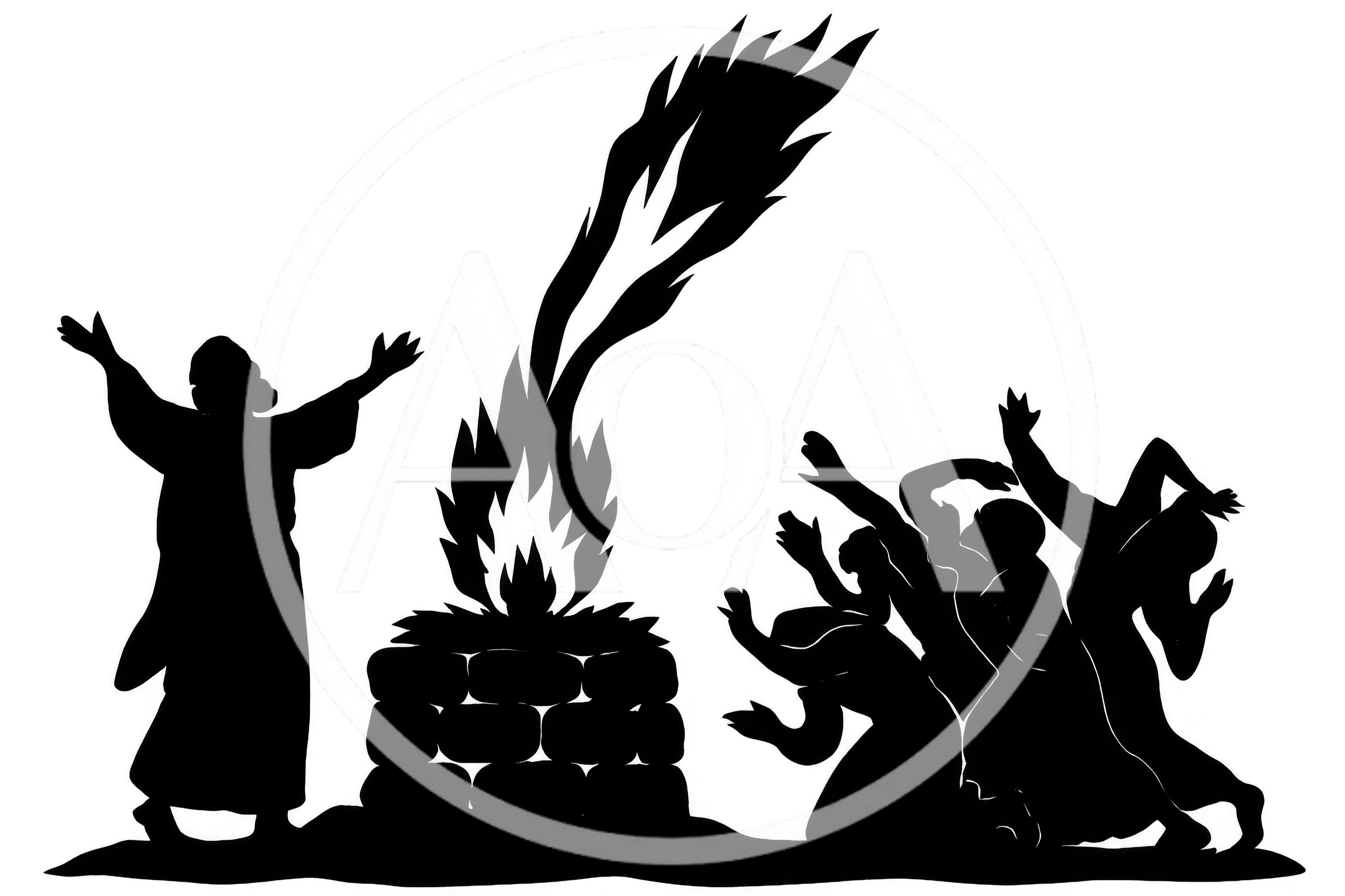 Silhouette Illustration of Elijah and the Prophets of Baal