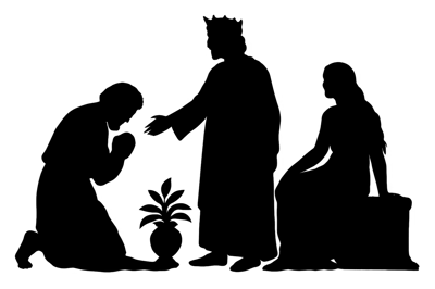 Silhouette Of A King Blessing A Kneeling Subject
