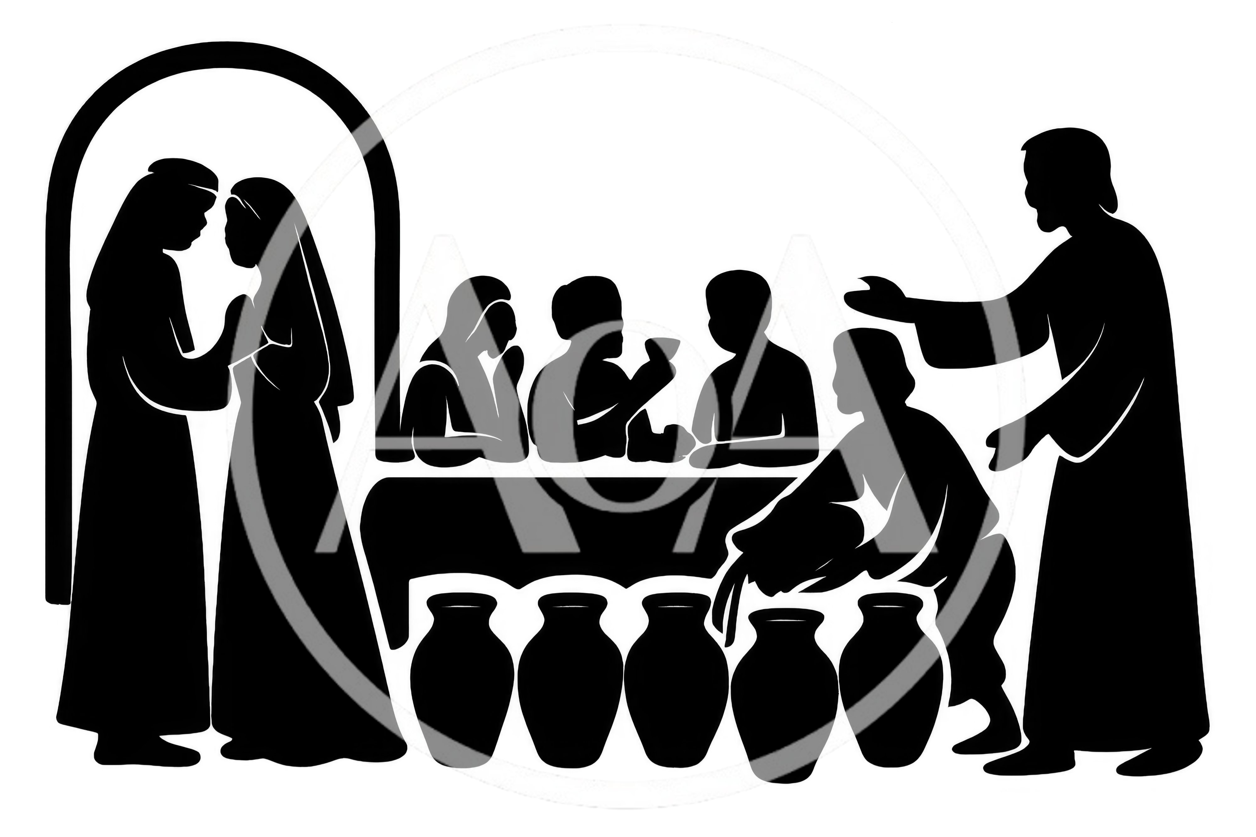 Biblical Wedding at Cana Silhouette Illustration