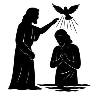 Silhouette Of A Person Kneeling Before A Divine Figure