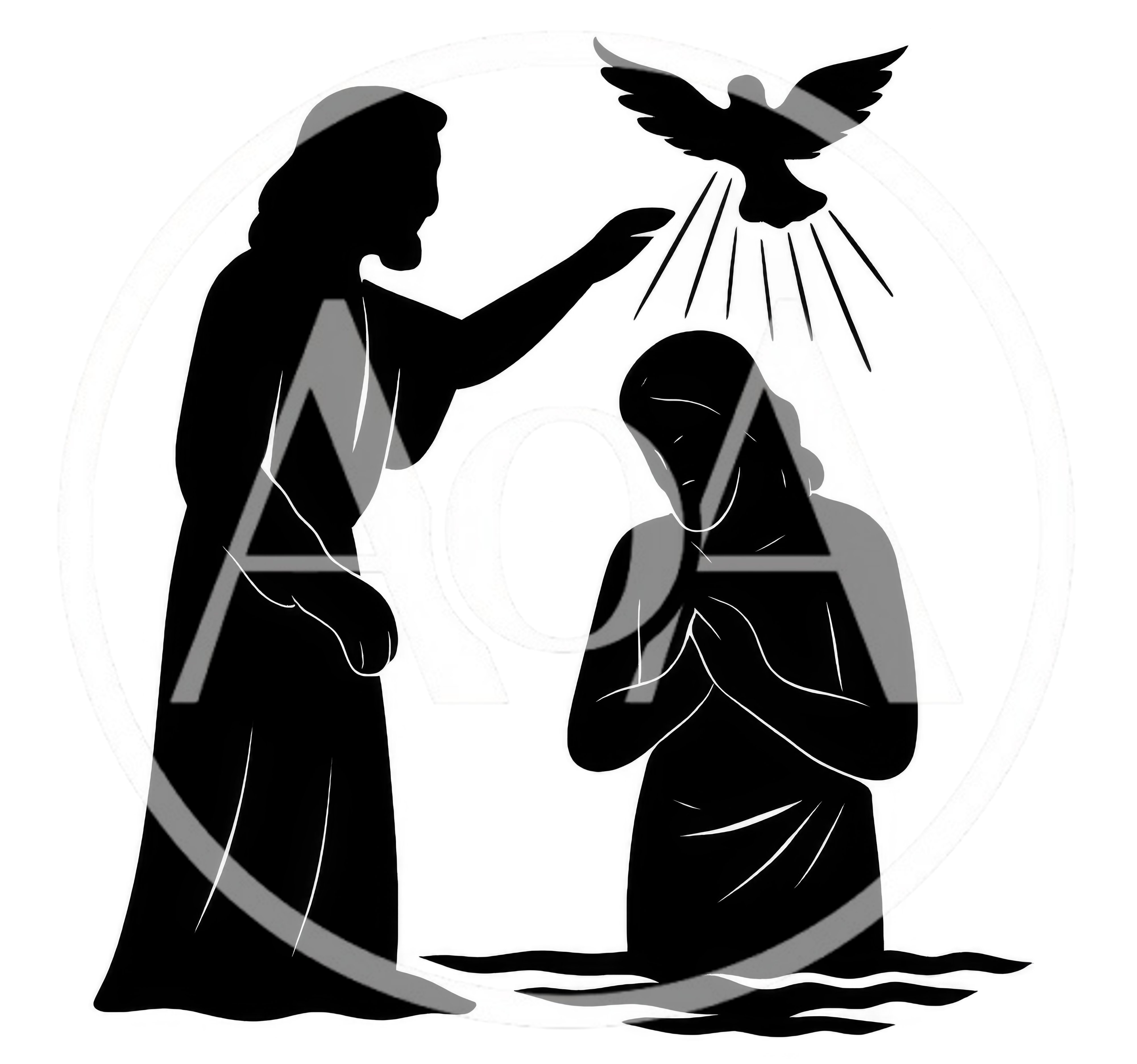 Silhouette Of A Person Kneeling Before A Divine Figure