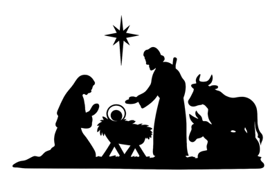 Nativity Scene Silhouette With Holy Family And Animals