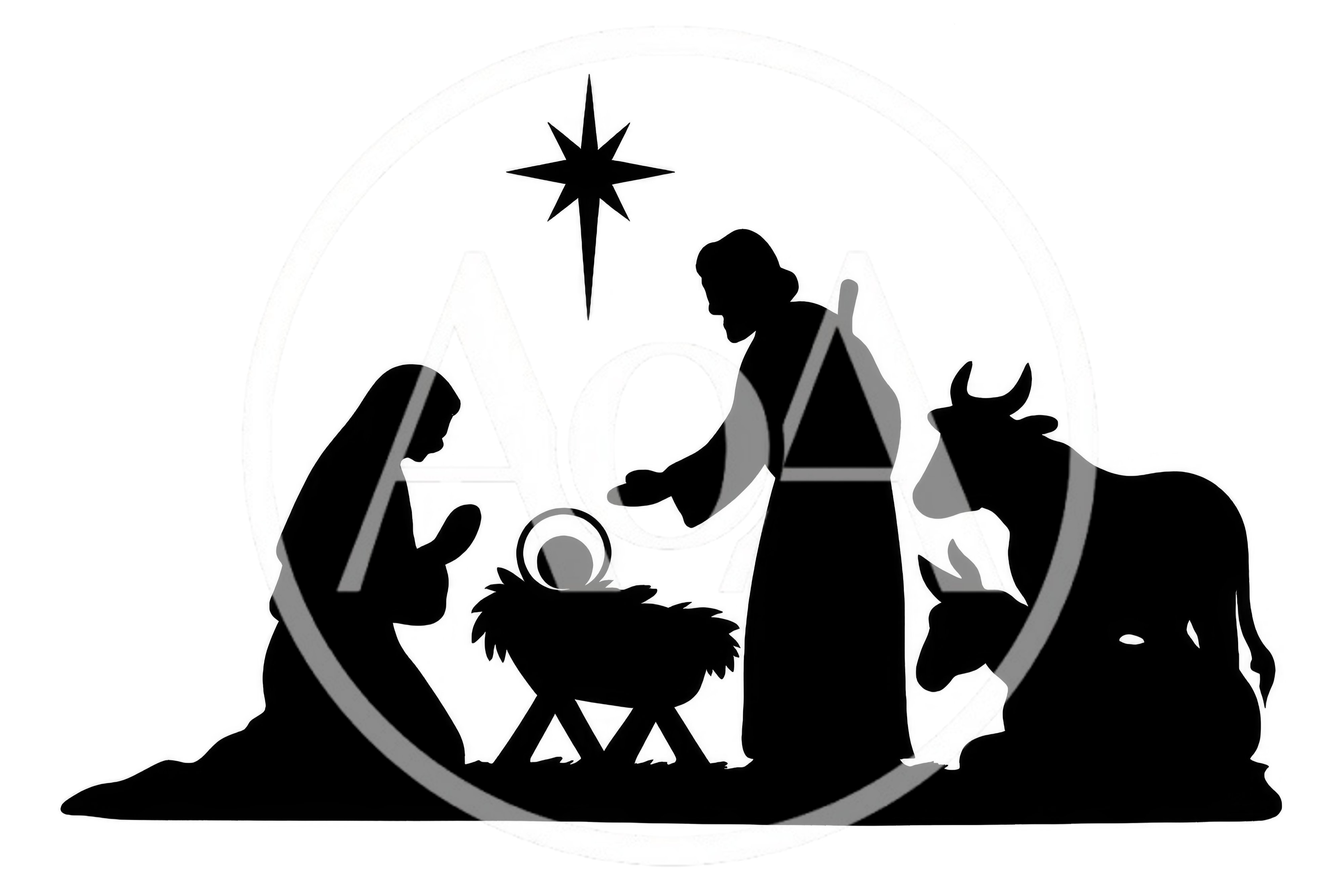 Nativity Scene Silhouette With Holy Family And Animals