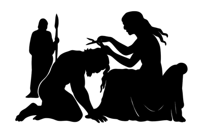 Silhouette Illustration Of Delilah Cutting Samson Hair