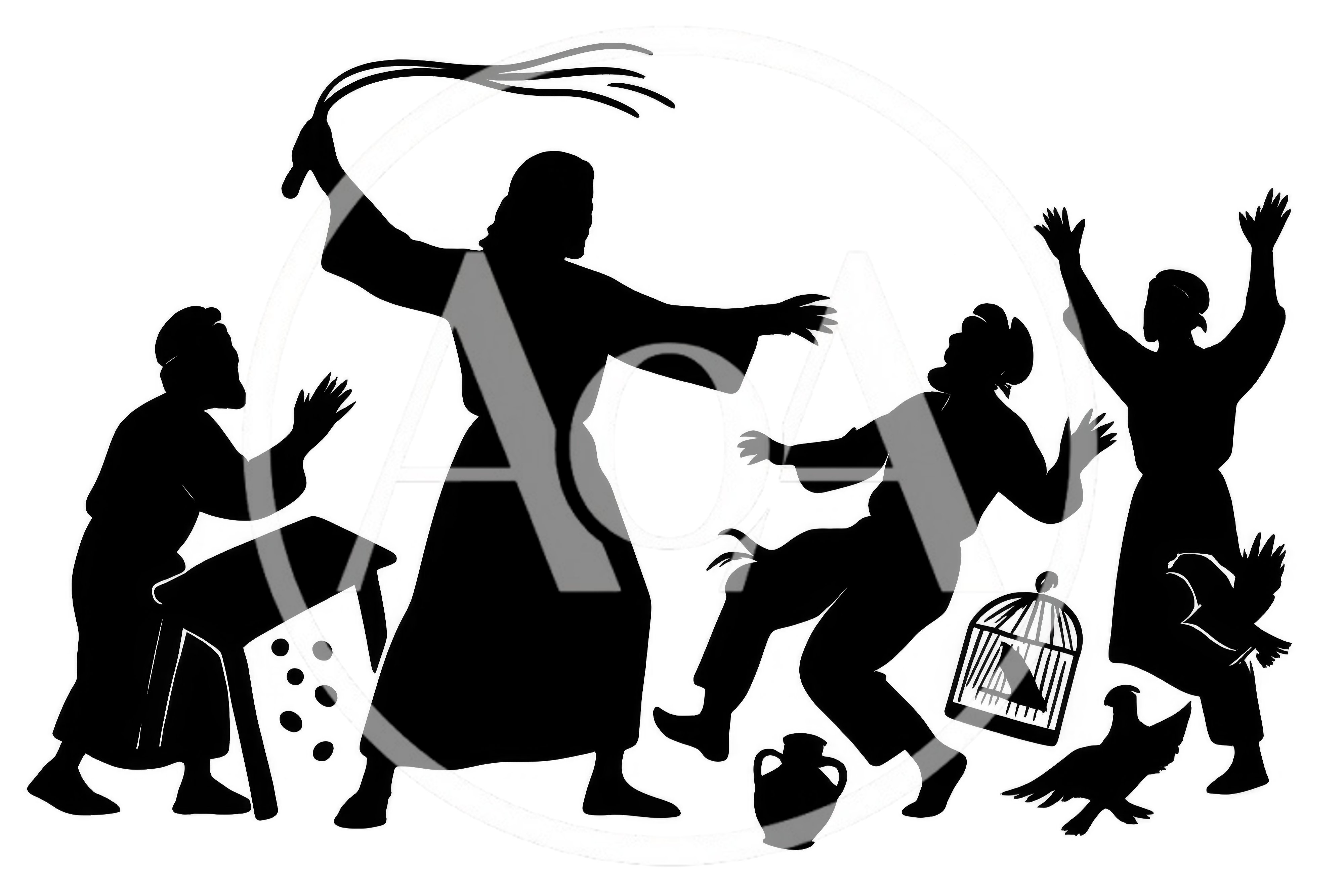 Silhouette Illustration Of Jesus Cleansing The Temple