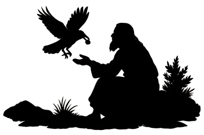 Silhouette Of A Prophet Being Fed By A Raven