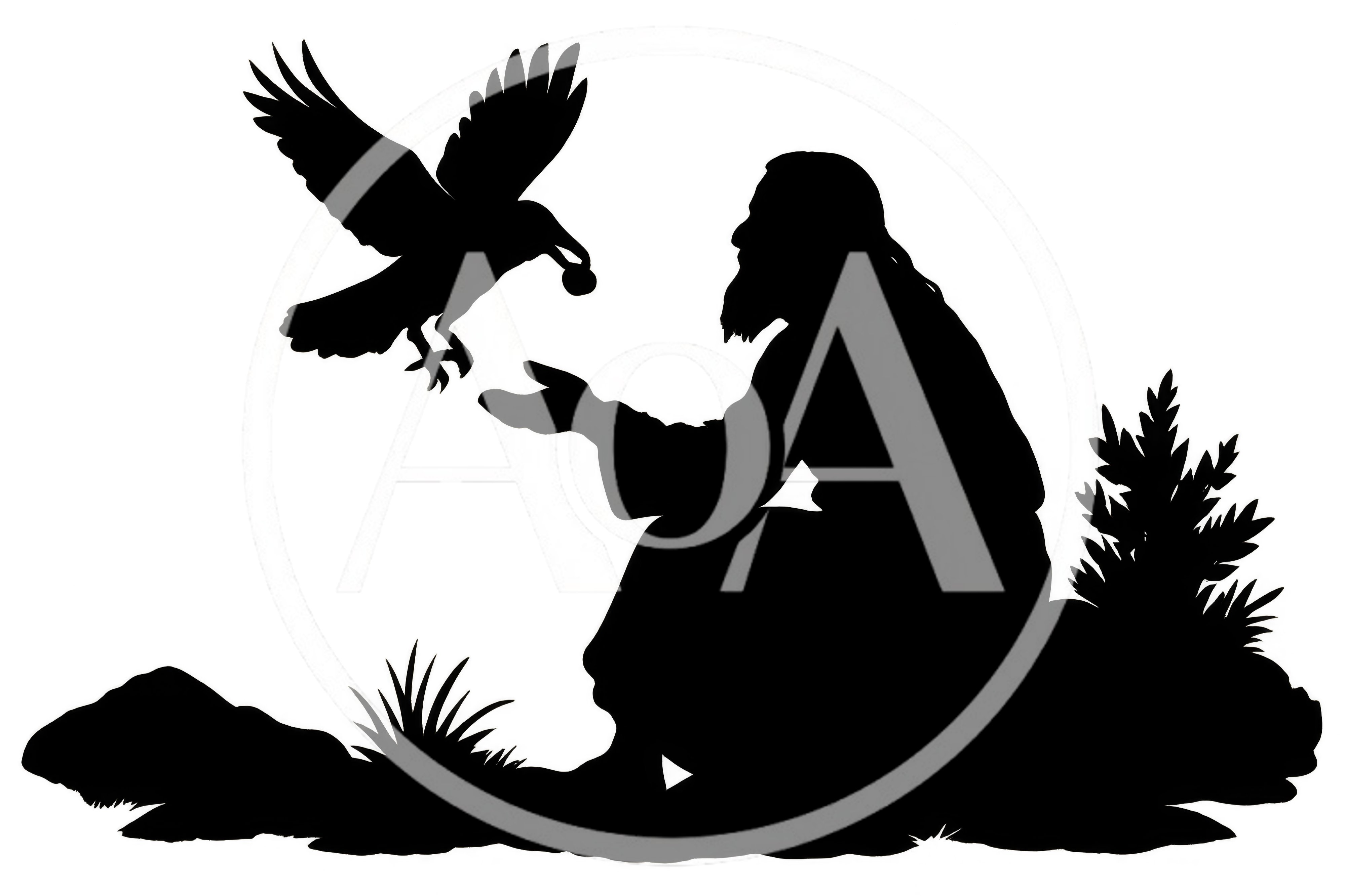 Silhouette Of A Prophet Being Fed By A Raven