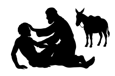 Silhouette Of The Good Samaritan Helping An Injured Man