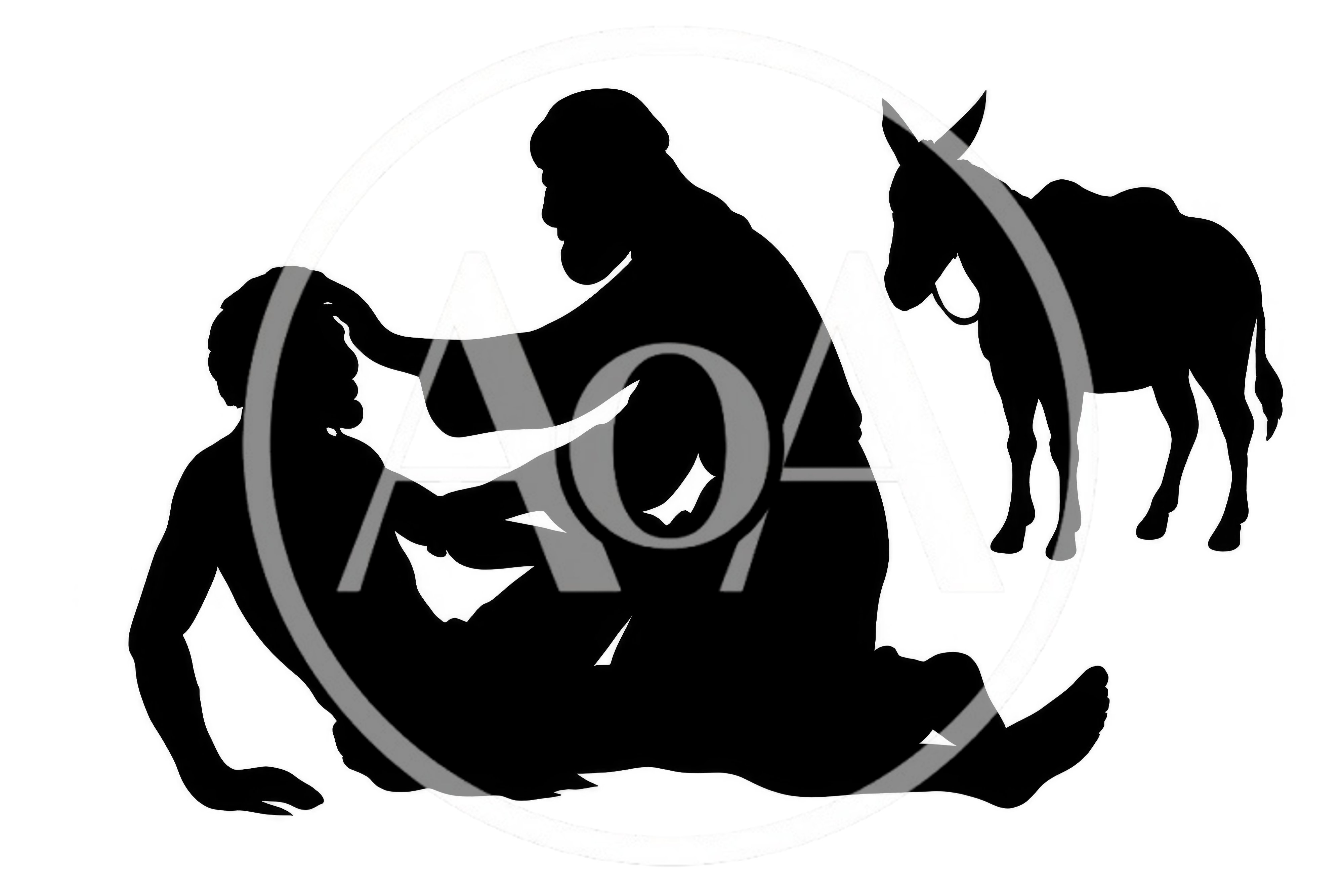 Silhouette Of The Good Samaritan Helping An Injured Man