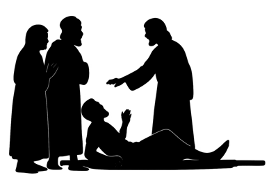 Silhouette Illustration of Jesus Healing a Sick Man