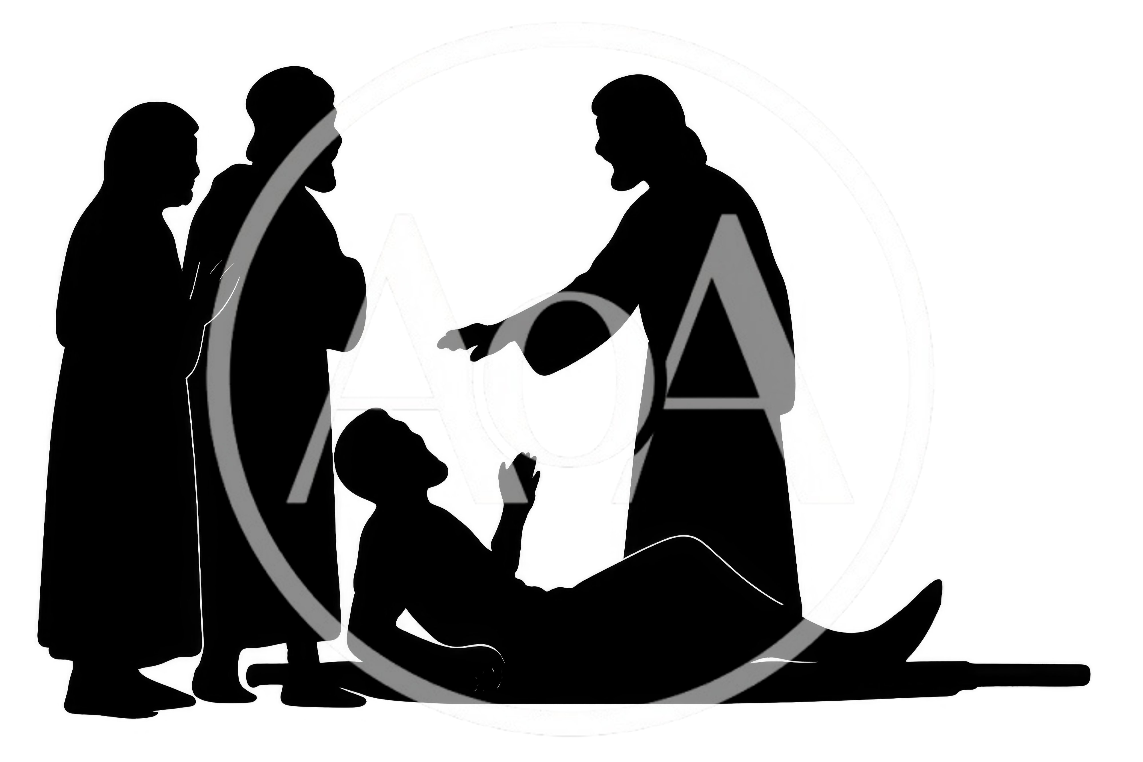 Silhouette Illustration of Jesus Healing a Sick Man