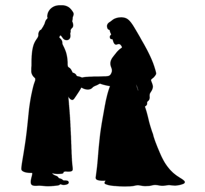 Silhouette Of A Bride And Groom Holding Hands