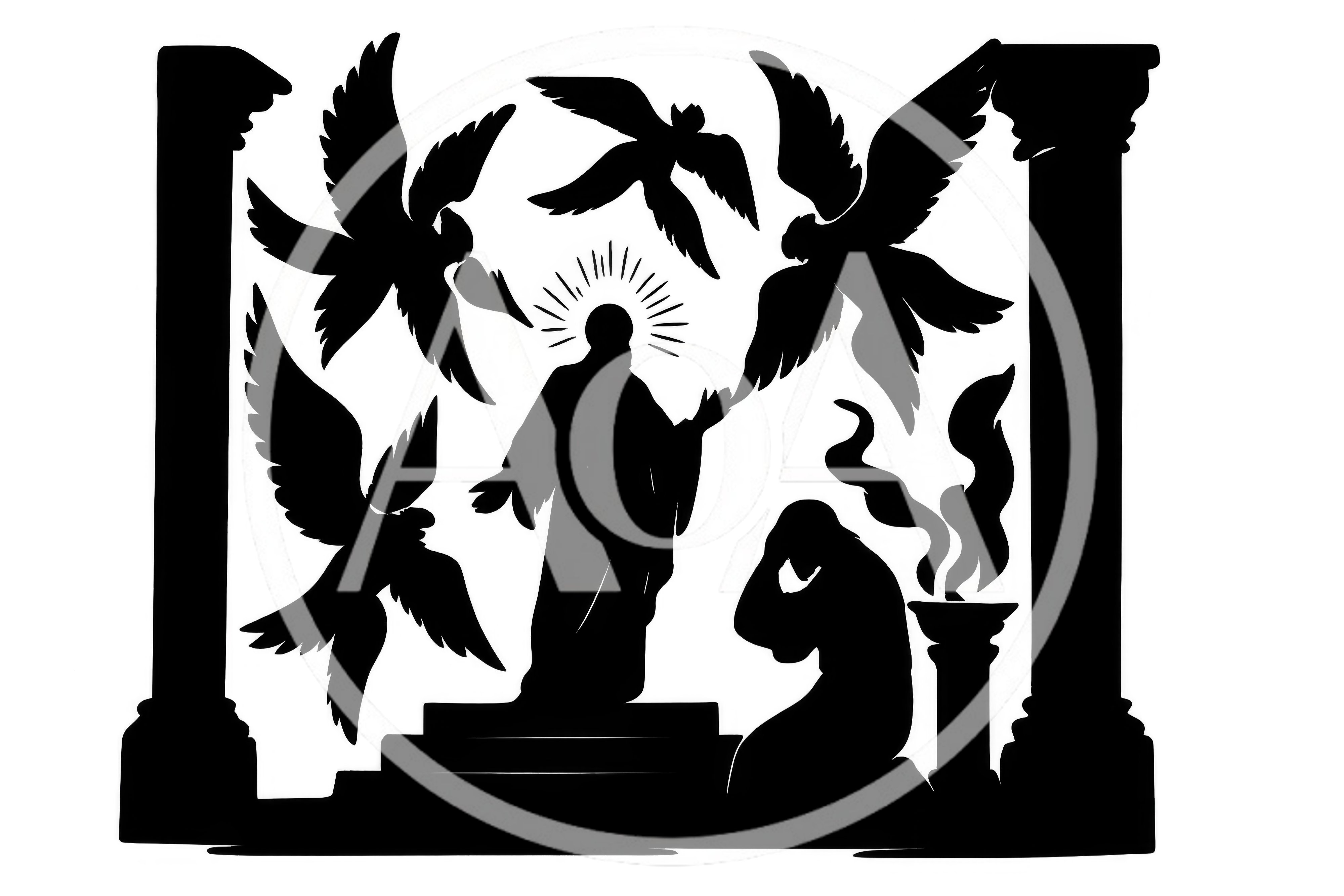 Religious Silhouette Illustration of Jesus and Angels