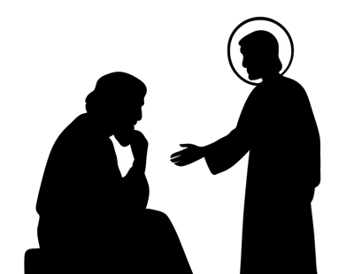 Silhouette Of Jesus Reaching Out To A Seated Person