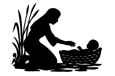Silhouette Illustration Of A Mother And Baby In A Basket
