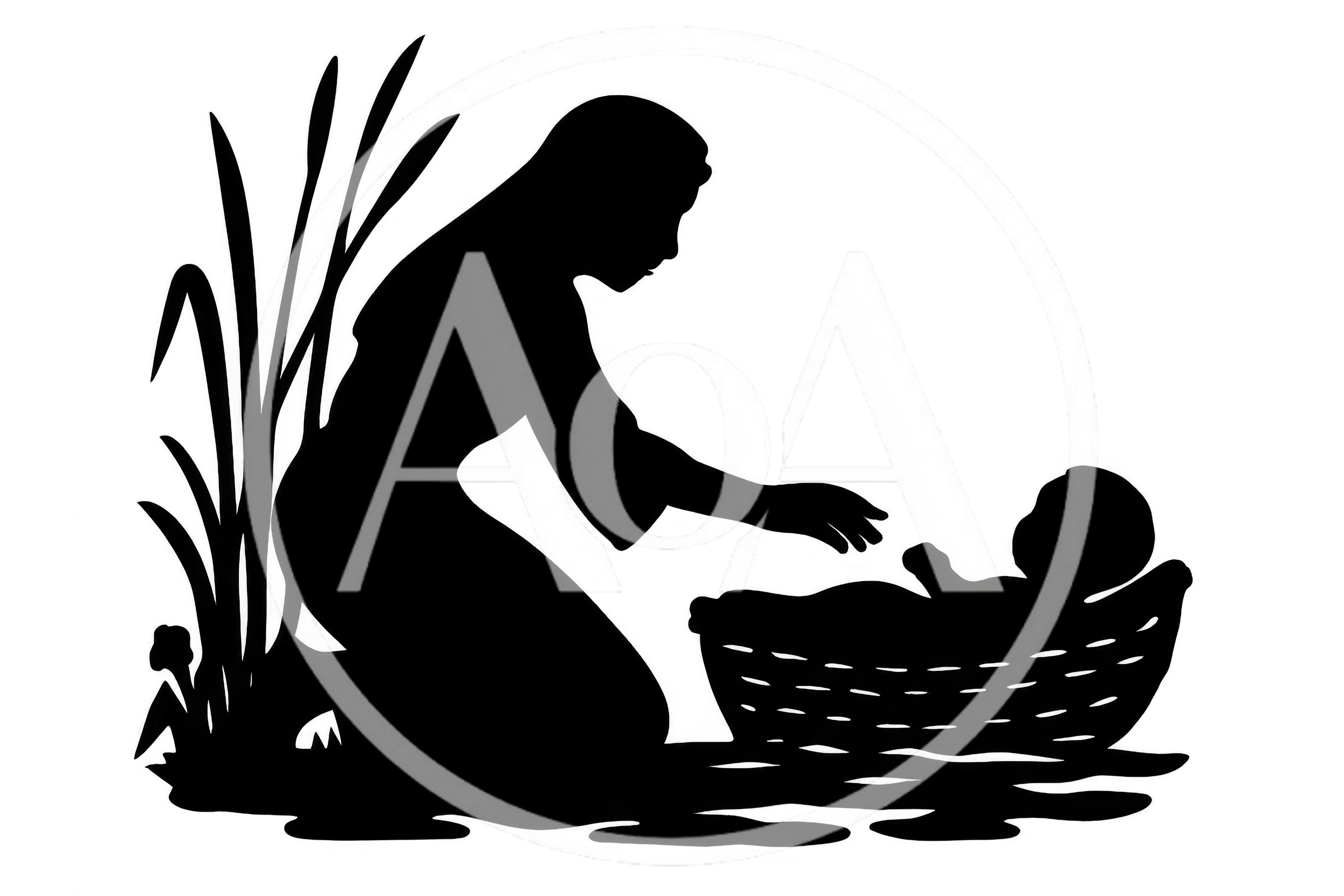 Silhouette Illustration Of A Mother And Baby In A Basket