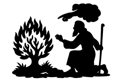 Silhouette Illustration Of Moses And The Burning Bush
