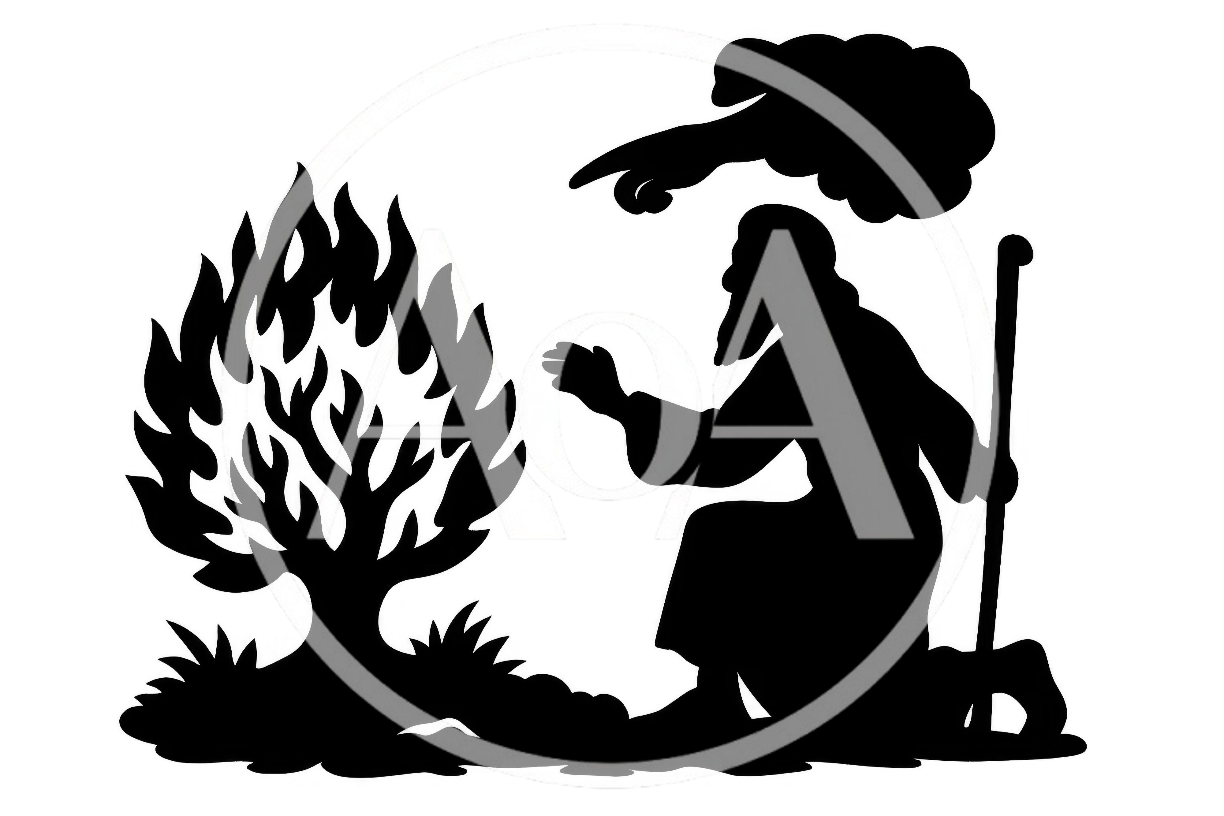 Silhouette Illustration Of Moses And The Burning Bush