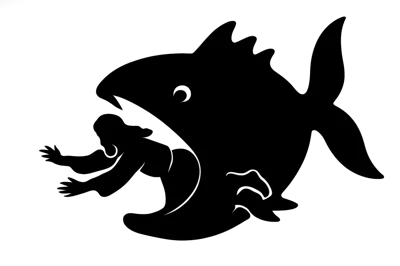 Silhouette Illustration Of A Large Fish Eating A Person