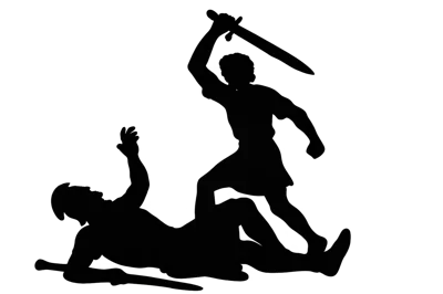 Silhouette Of A Warrior Attacking A Fallen Opponent