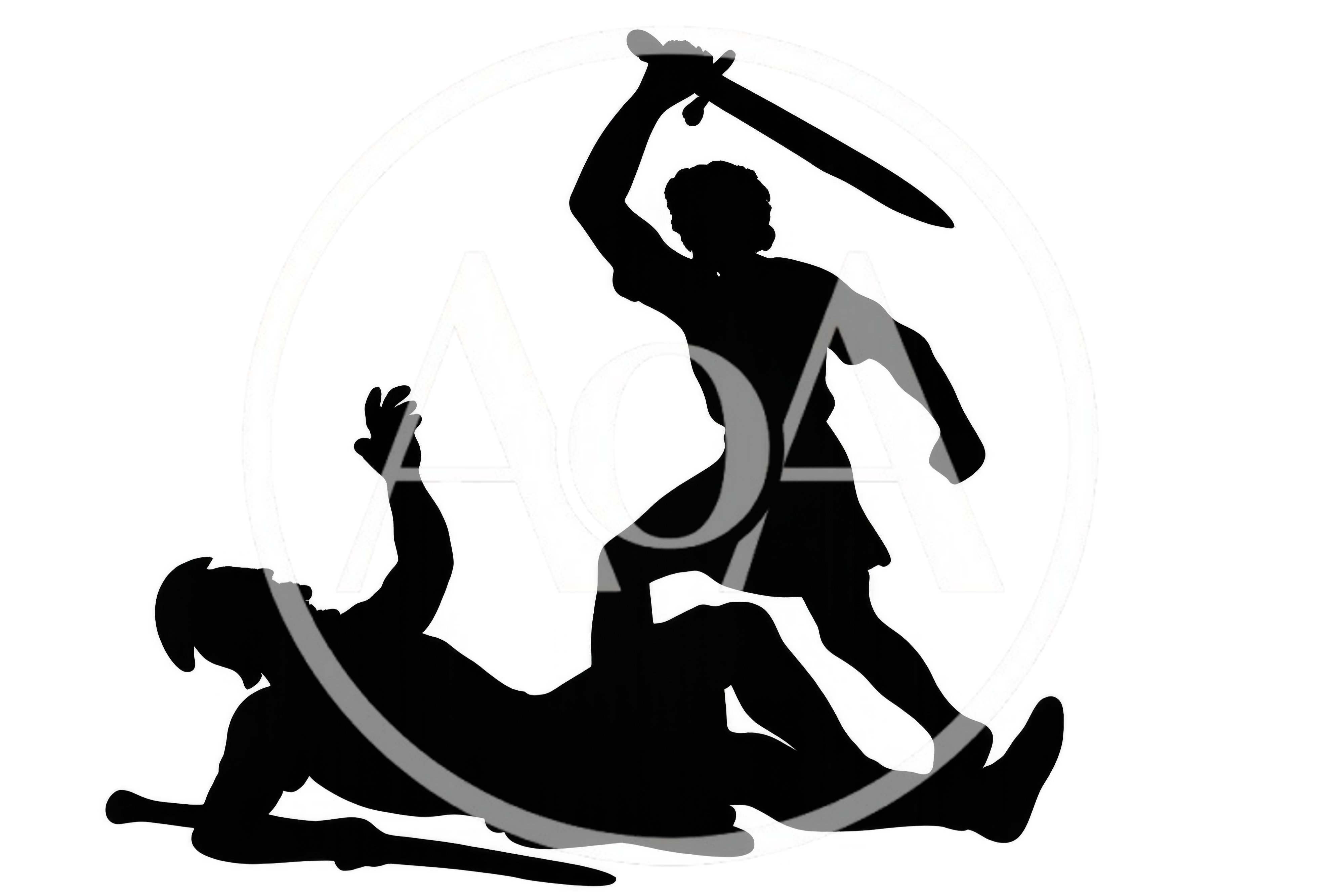Silhouette Of A Warrior Attacking A Fallen Opponent