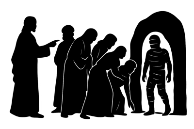 Biblical Silhouette Illustration of Jesus Raising Lazarus