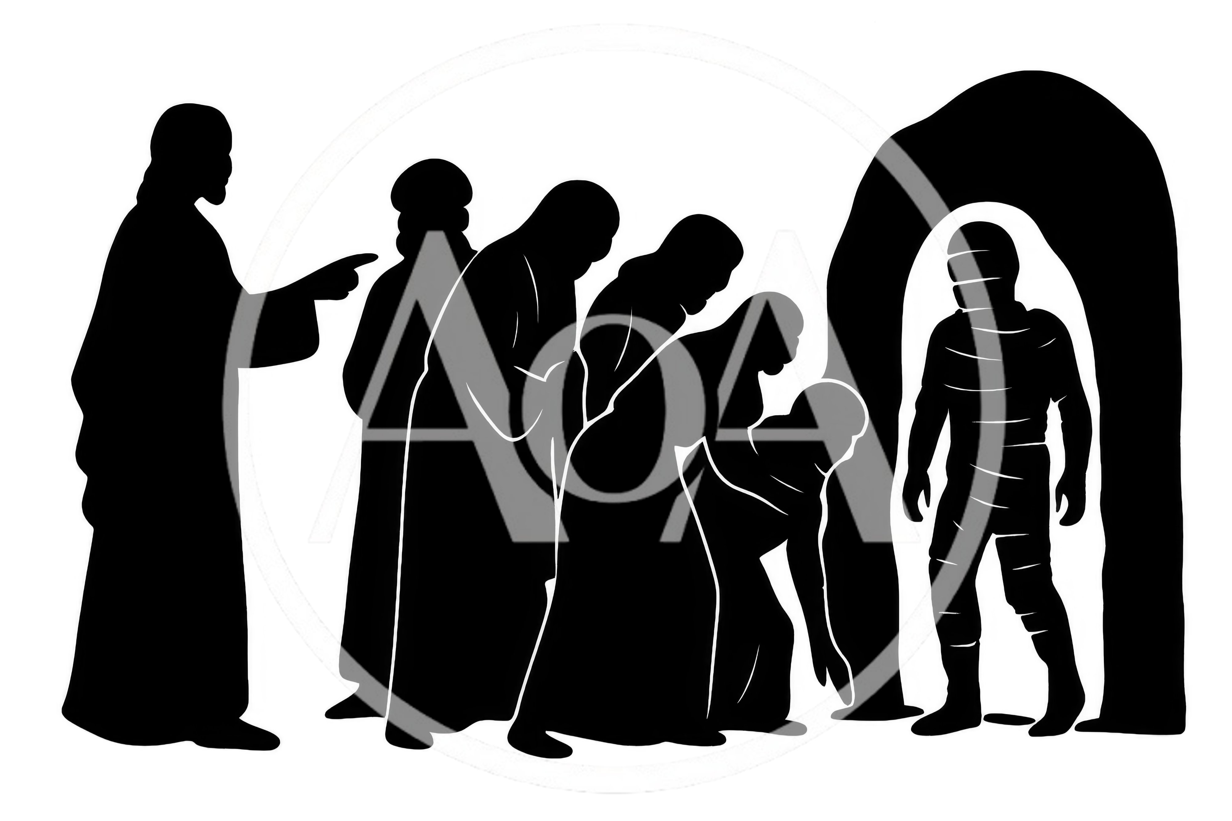 Biblical Silhouette Illustration of Jesus Raising Lazarus