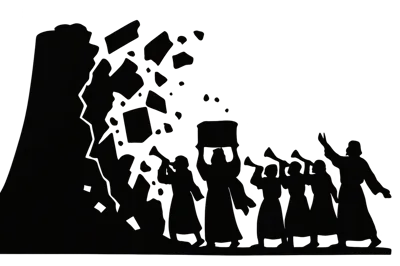 Biblical Silhouette Of The Walls Of Jericho Falling
