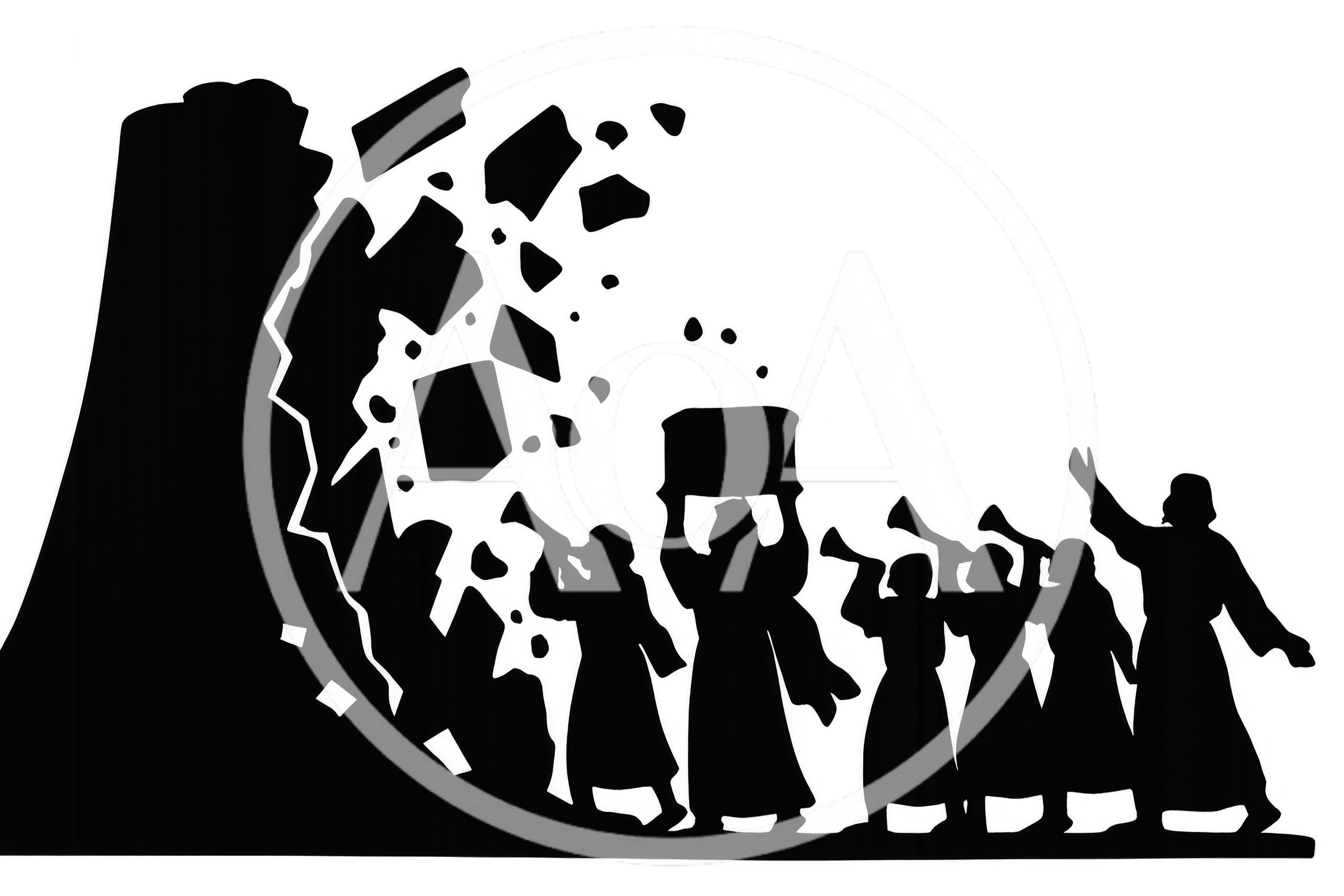 Biblical Silhouette Of The Walls Of Jericho Falling