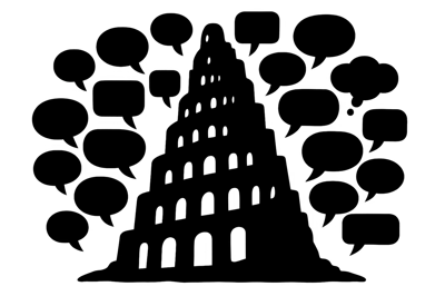 Tower Of Babel Silhouette With Speech Bubbles