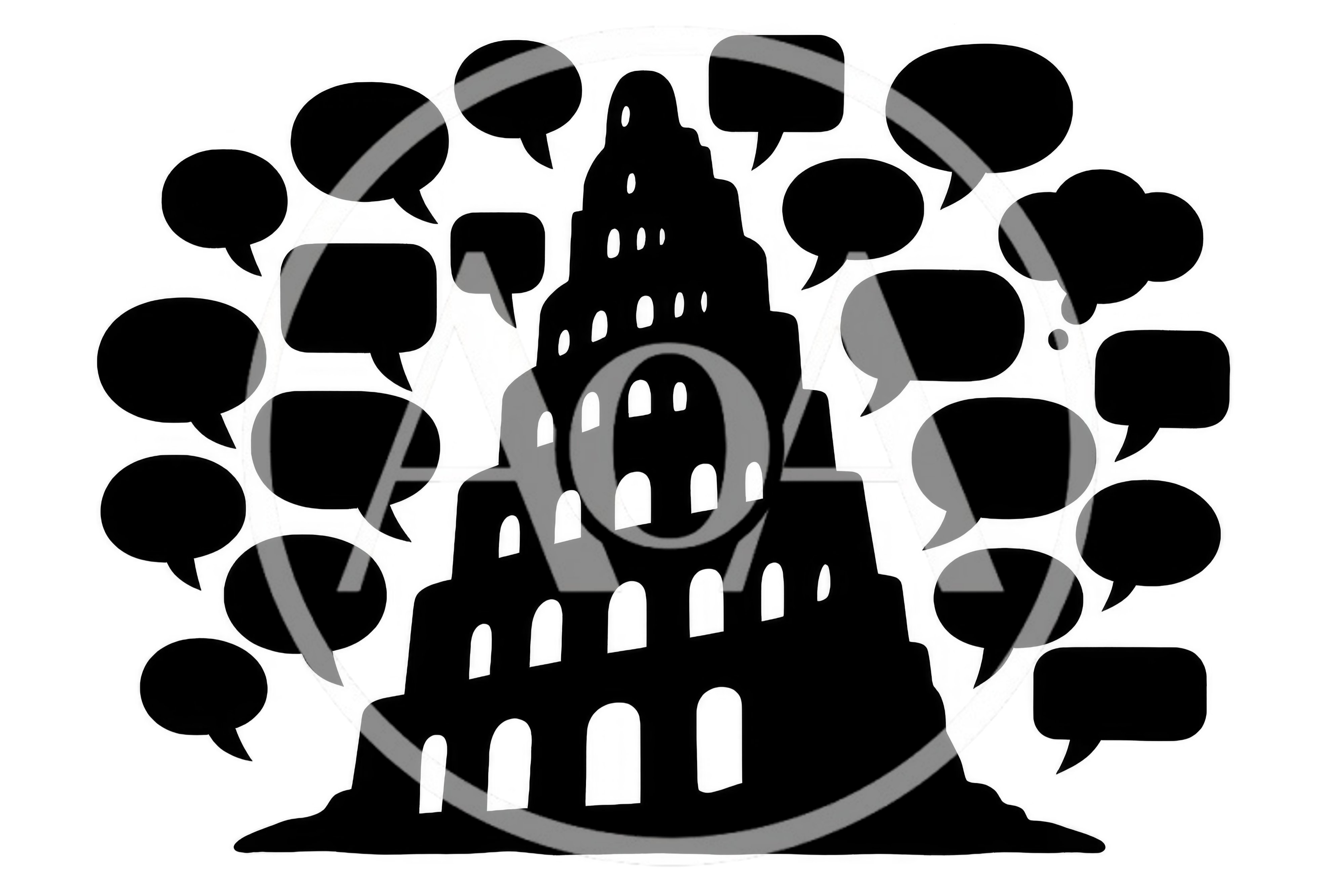 Tower Of Babel Silhouette With Speech Bubbles