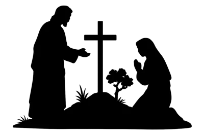 Silhouette of Jesus and Mary at the Cross