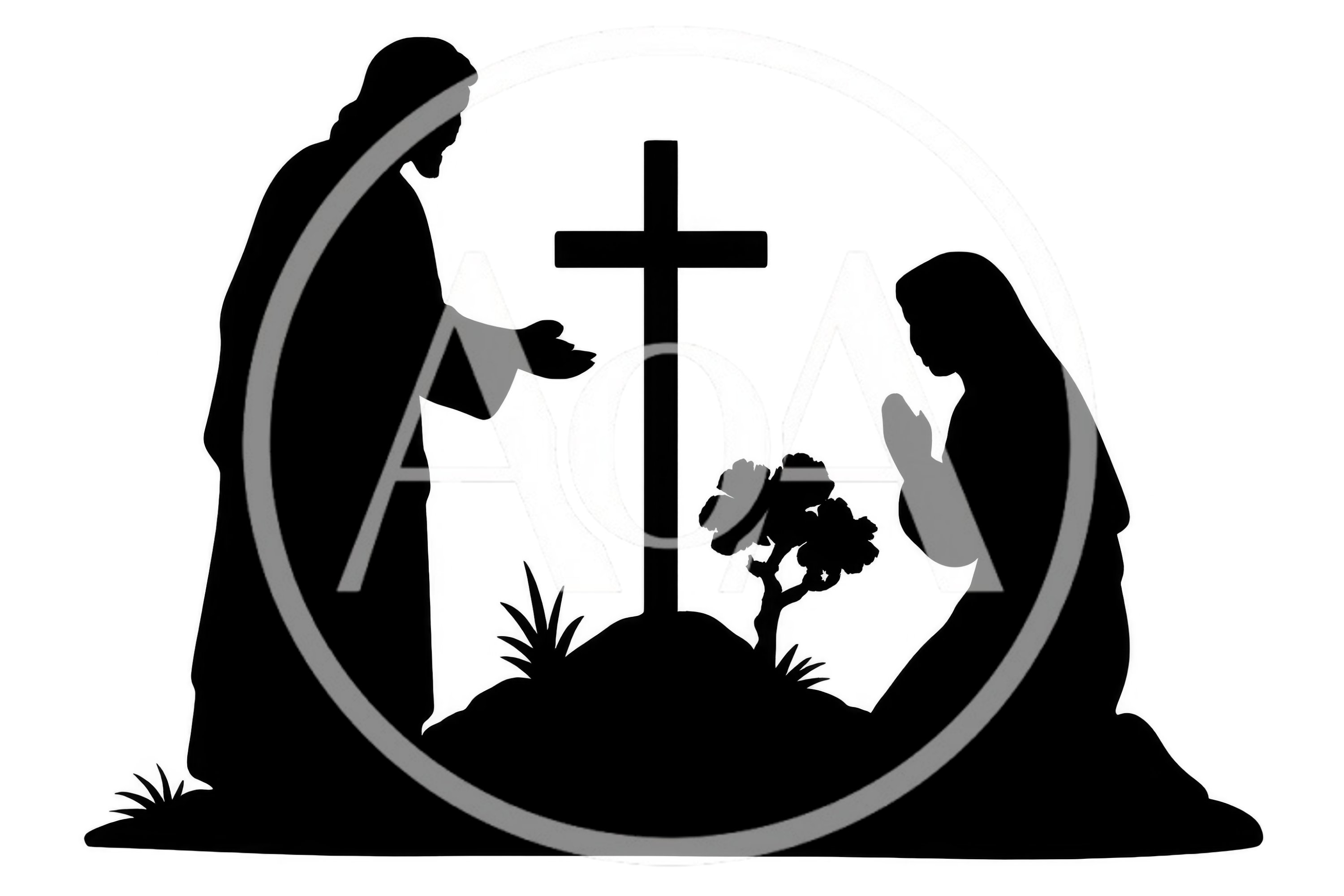 Silhouette of Jesus and Mary at the Cross