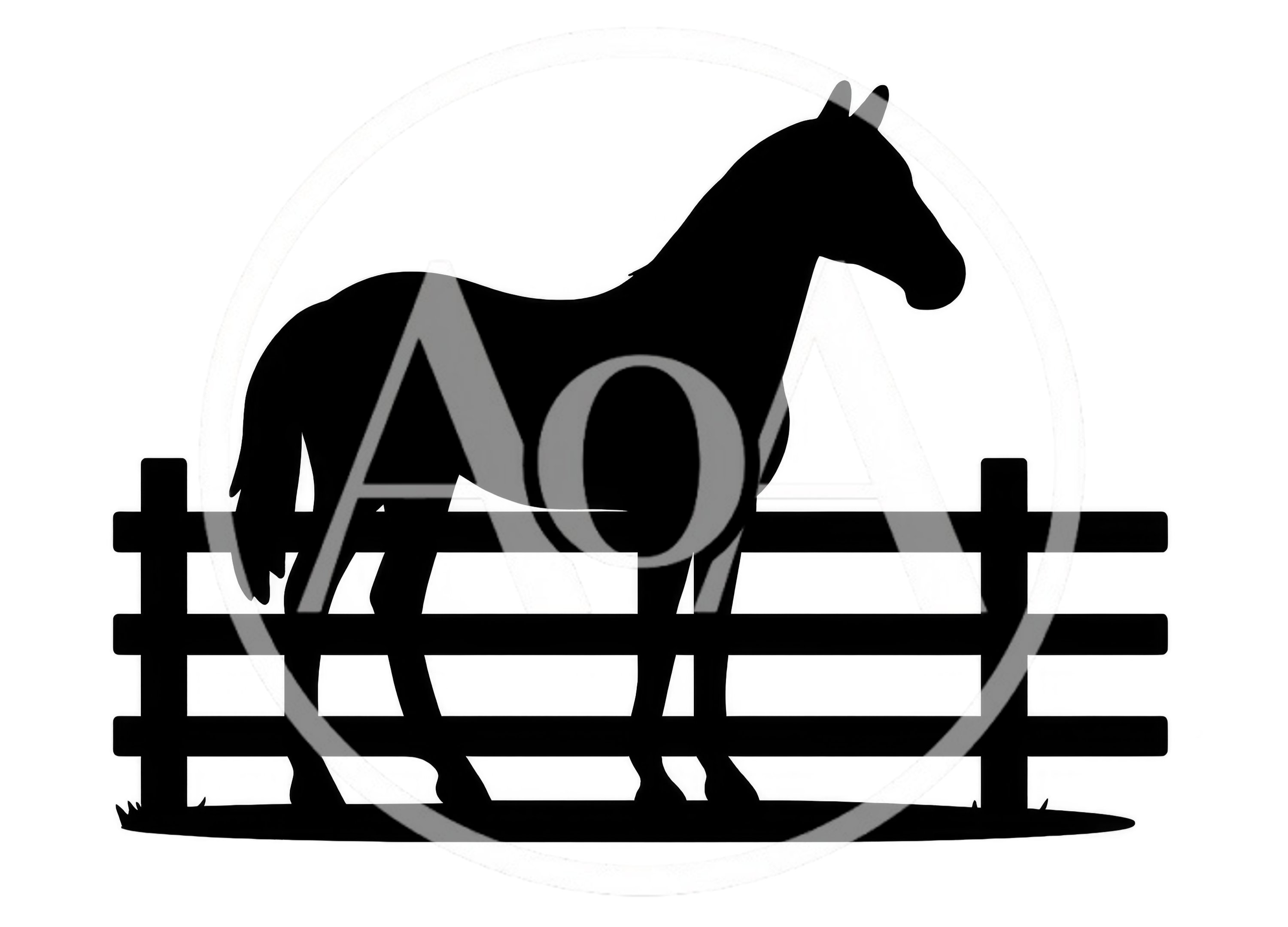 Black Silhouette Of A Horse Standing Behind A Fence
