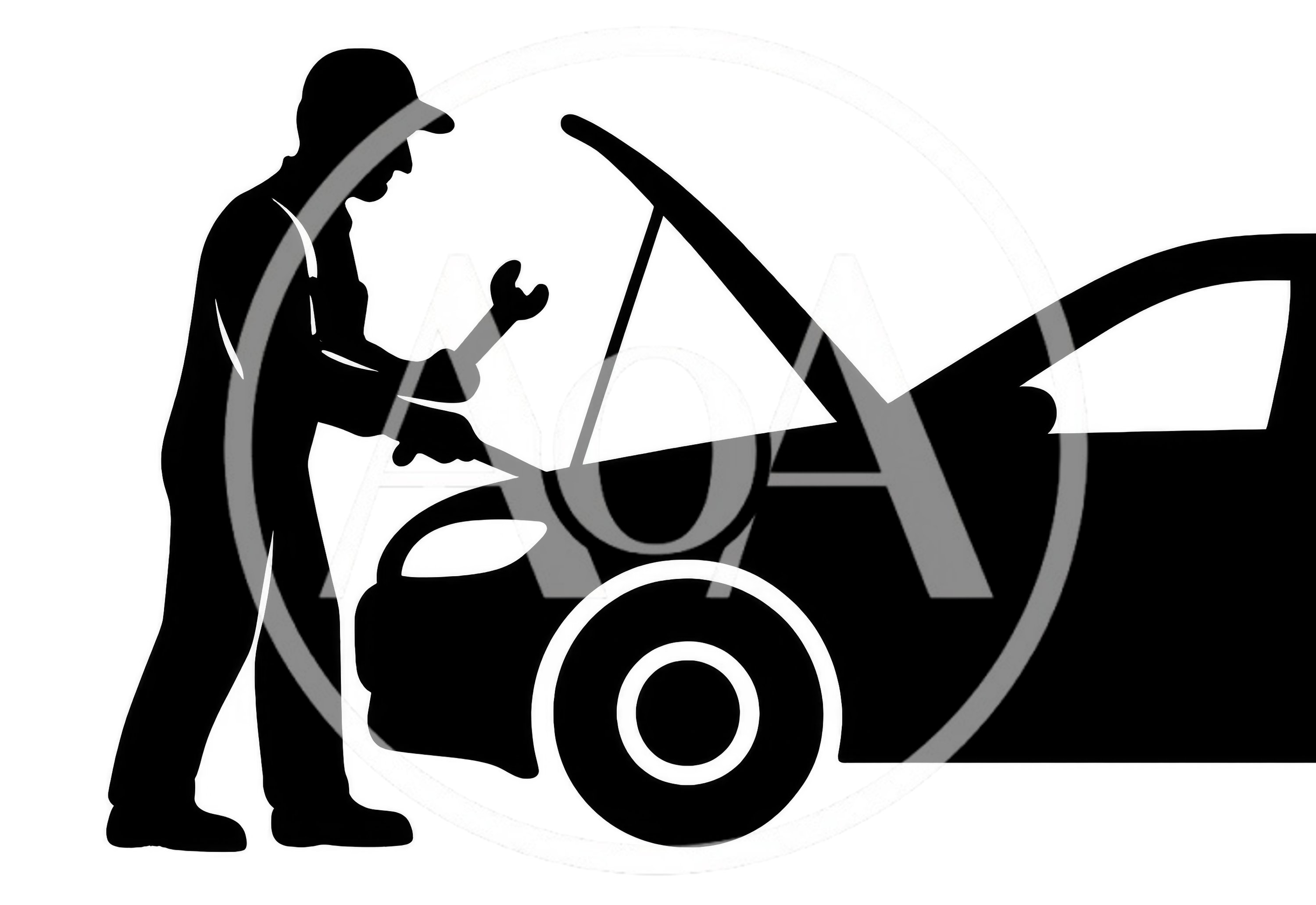 Silhouette Of A Mechanic Repairing A Car Engine