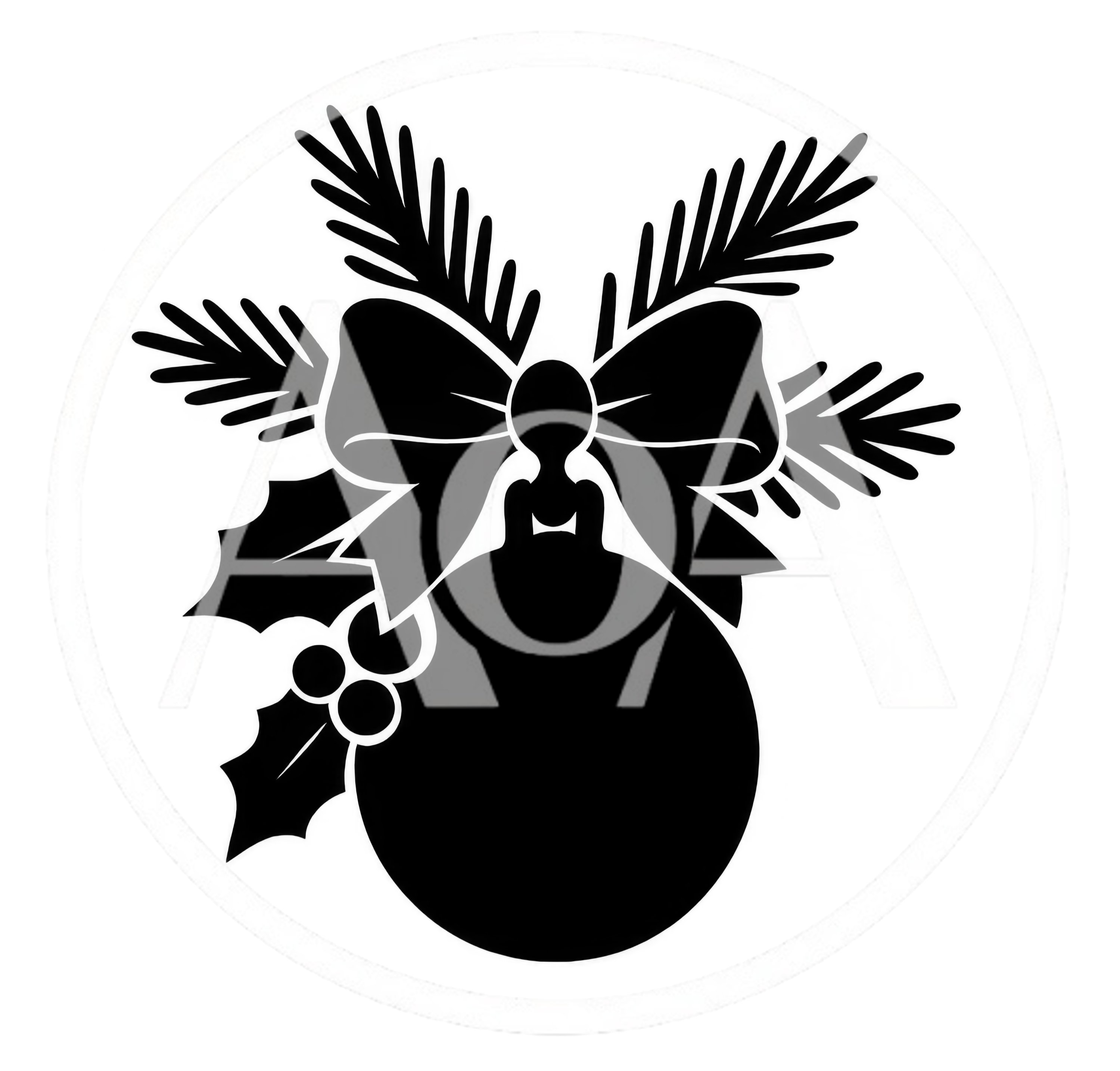 Black Silhouette Christmas Ornament With Holly And Bow
