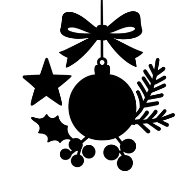 Black Silhouette Christmas Ornament With Bow And Foliage