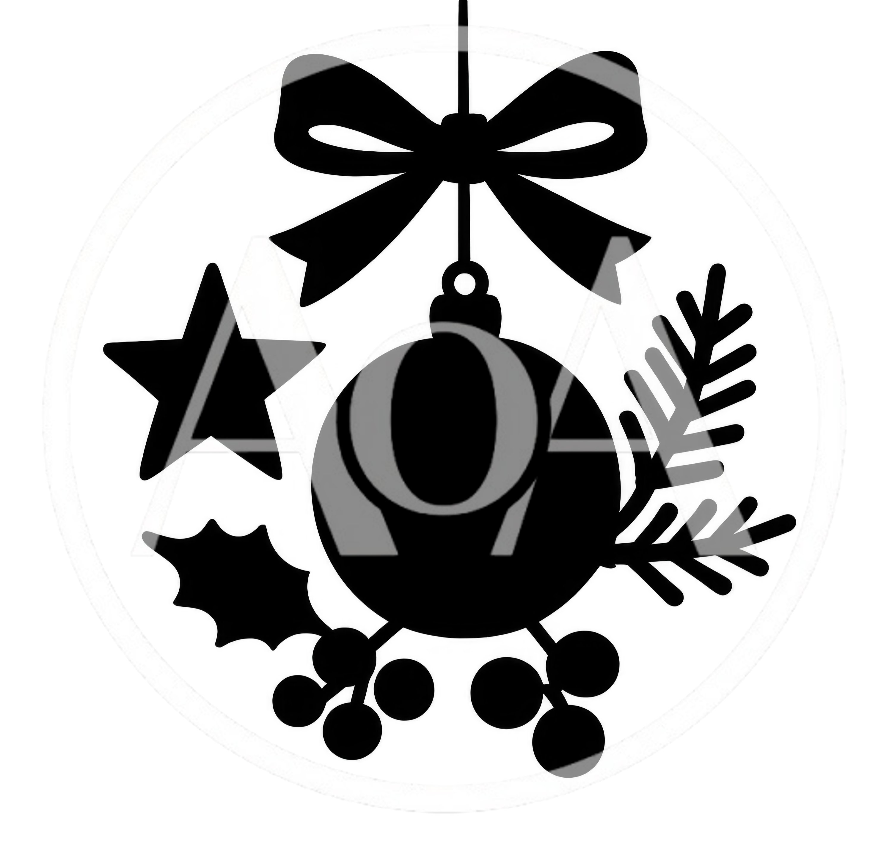 Black Silhouette Christmas Ornament With Bow And Foliage