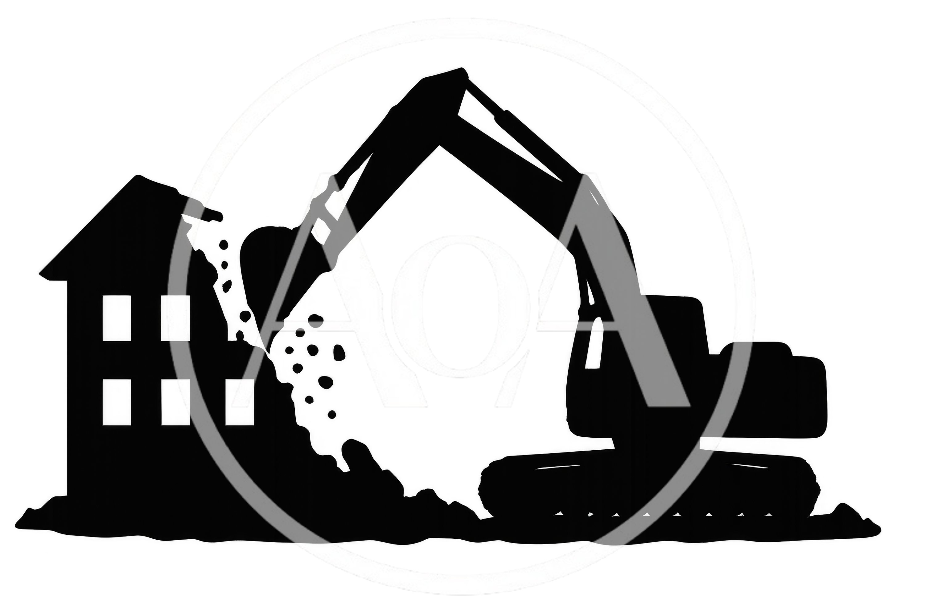 Black Silhouette Of An Excavator Demolishing A House