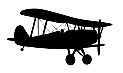 Black Silhouette Of A Vintage Biplane Aircraft