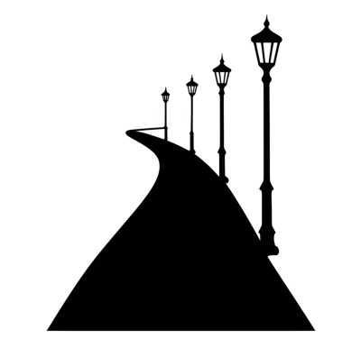 Silhouette Of A Curved Path With Street Lamps