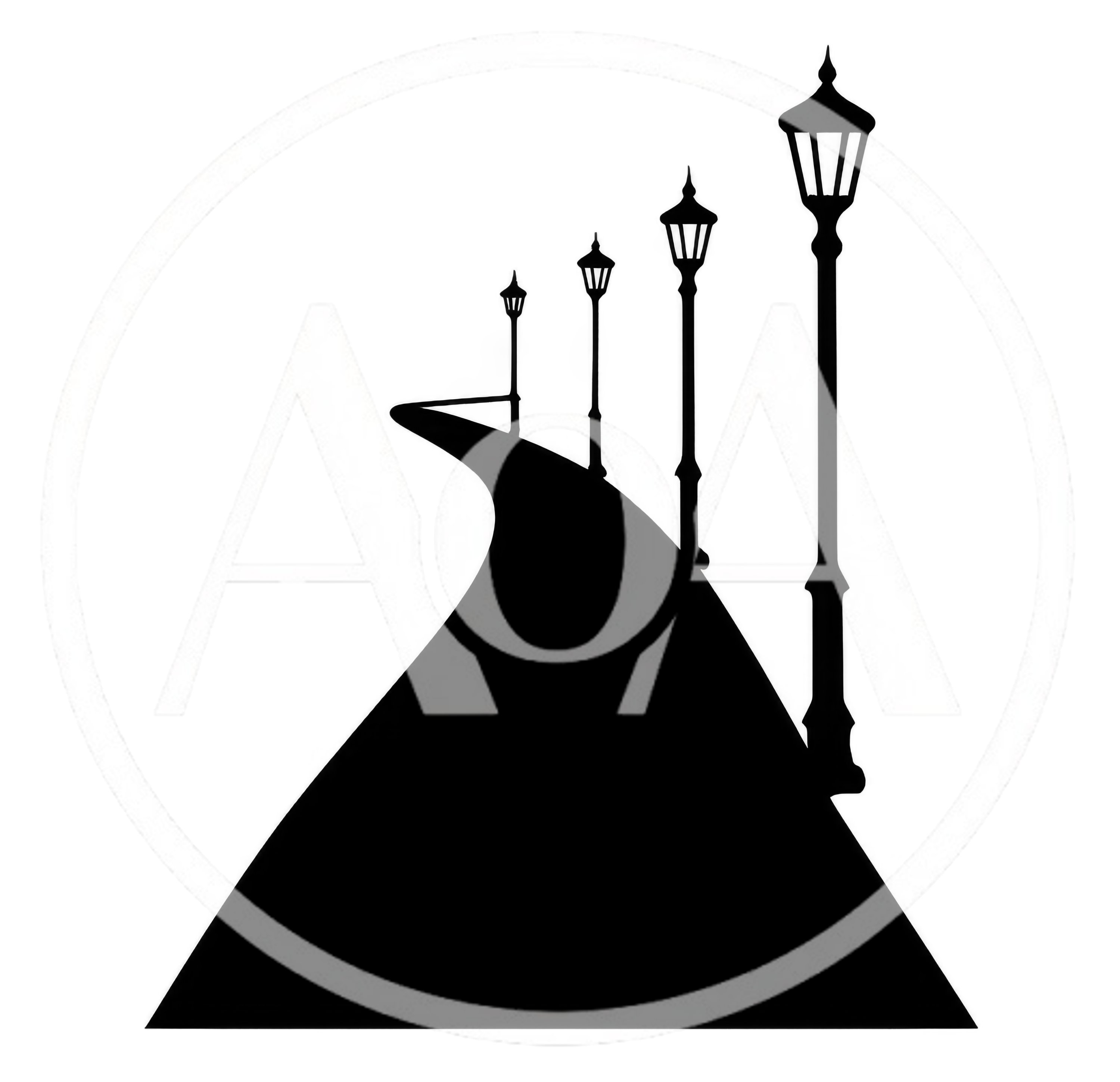 Silhouette Of A Curved Path With Street Lamps