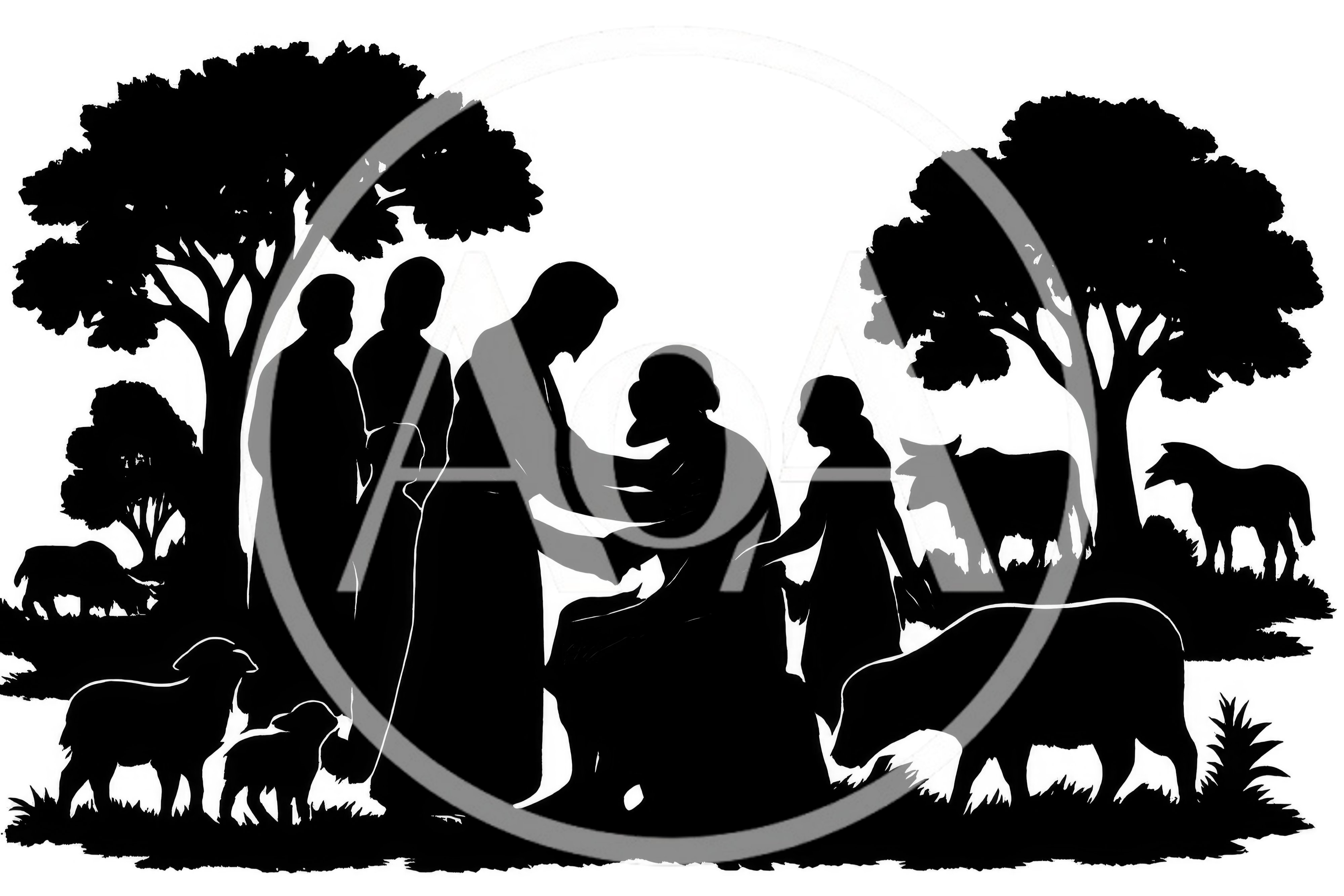 Biblical Silhouette Scene Of Jesus Healing A Man