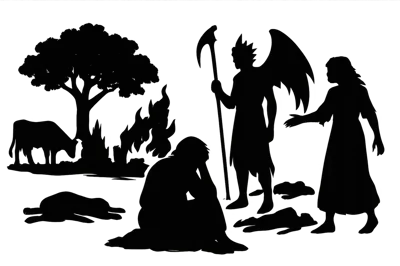 Silhouette Illustration Of Biblical Job Suffering With Satan